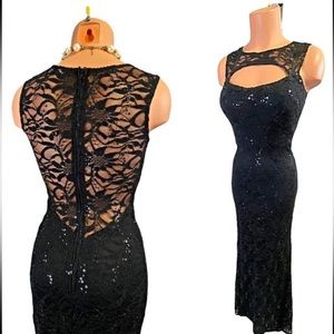 Vintage long black sleeveless sequin prom dress size 1/2